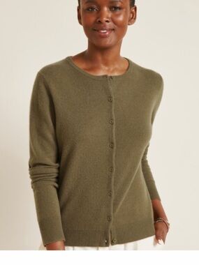 NWT Garnet Hill Olive Green Cashmere Cardigan Sweater, Size XL